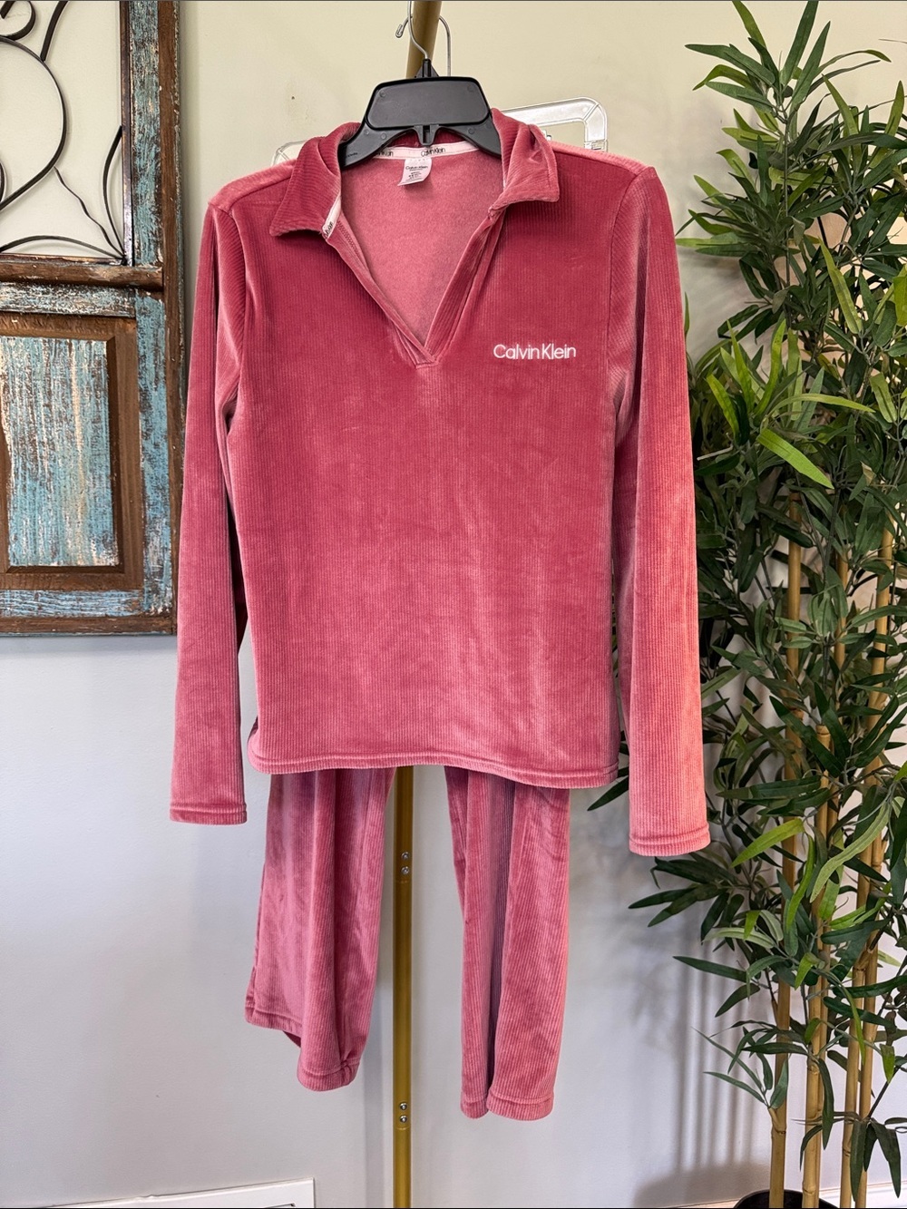 Calvin Klein Dusty Rose Velour Pajama Set EUC S
